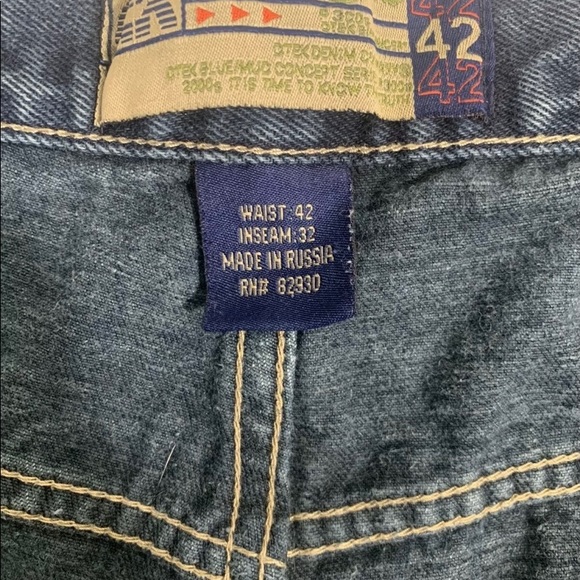 Mens Carpenter Jeans 42x32 Dtek Denim Straight Leg Medium Blue Wash - Picture 6 of 9